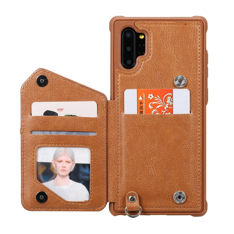 For Galaxy Note 10 Plus Dual Buckles Zipper Shockproof Back Cover Protective Case with Holder & Card Slots & Wallet & Lanyard & Photos Frames