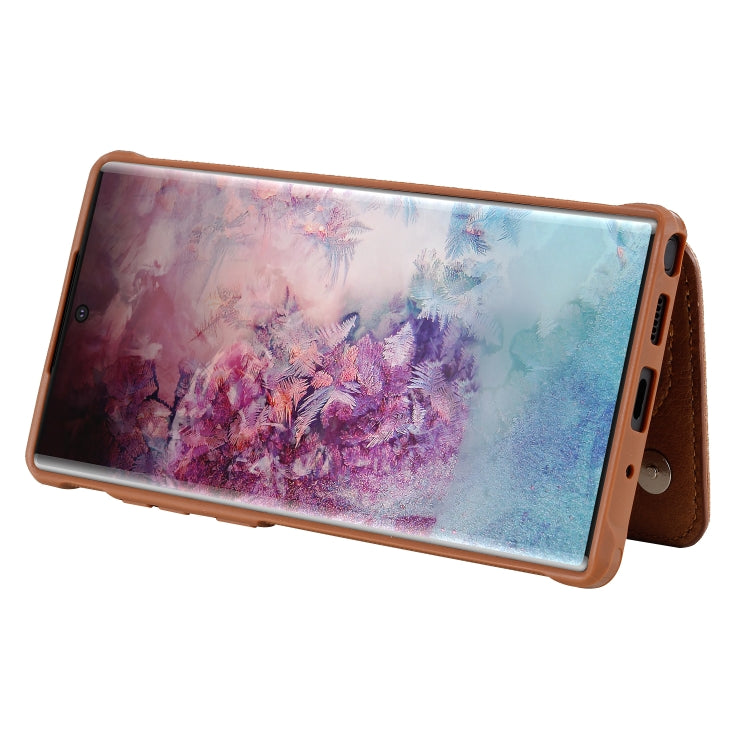 For Galaxy Note 10 Plus Dual Buckles Zipper Shockproof Back Cover Protective Case with Holder & Card Slots & Wallet & Lanyard & Photos Frames