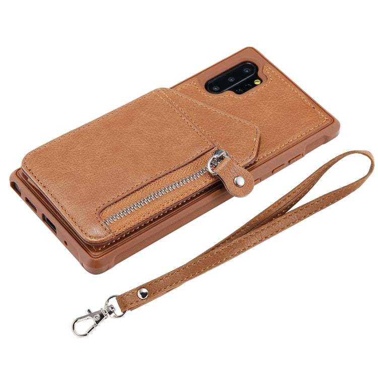 For Galaxy Note 10 Plus Dual Buckles Zipper Shockproof Back Cover Protective Case with Holder & Card Slots & Wallet & Lanyard & Photos Frames