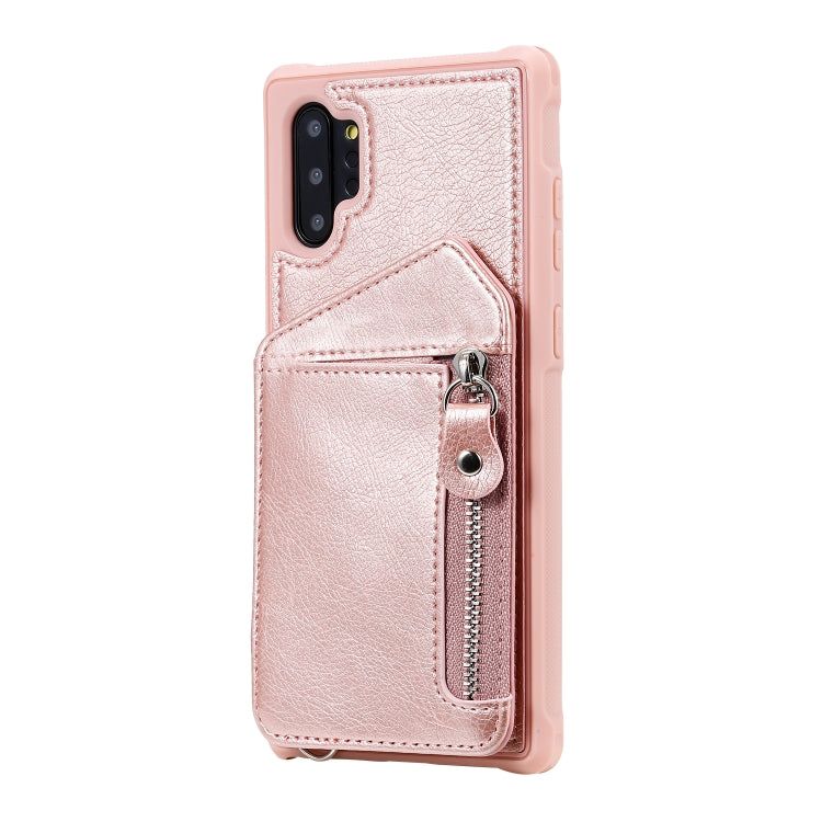 For Galaxy Note 10 Plus Dual Buckles Zipper Shockproof Back Cover Protective Case with Holder & Card Slots & Wallet & Lanyard & Photos Frames