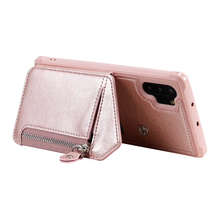 For Galaxy Note 10 Plus Dual Buckles Zipper Shockproof Back Cover Protective Case with Holder & Card Slots & Wallet & Lanyard & Photos Frames