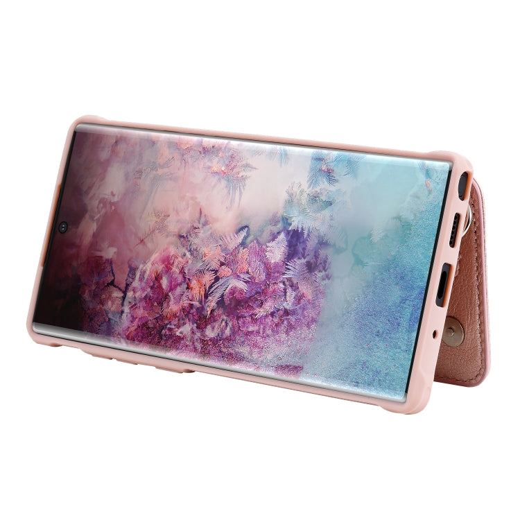 For Galaxy Note 10 Plus Dual Buckles Zipper Shockproof Back Cover Protective Case with Holder & Card Slots & Wallet & Lanyard & Photos Frames