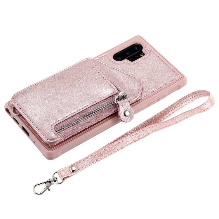 For Galaxy Note 10 Plus Dual Buckles Zipper Shockproof Back Cover Protective Case with Holder & Card Slots & Wallet & Lanyard & Photos Frames