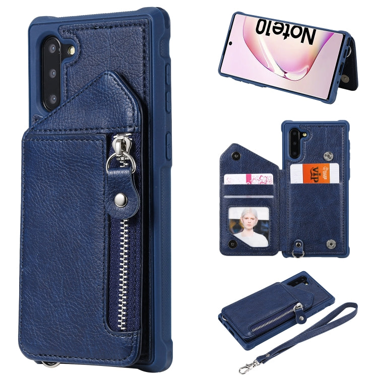 For Galaxy Note 10 Dual Buckles Zipper Shockproof Back Cover Protective Case with Holder & Card Slots & Wallet & Lanyard & Photos Frames