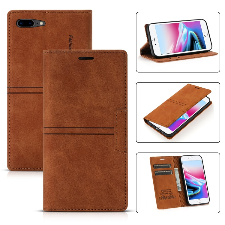 Dream Magnetic Suction Business Horizontal Flip PU Leather Case with Holder & Card Slot & Wallet For iPhone 8 Plus / 7 Plus