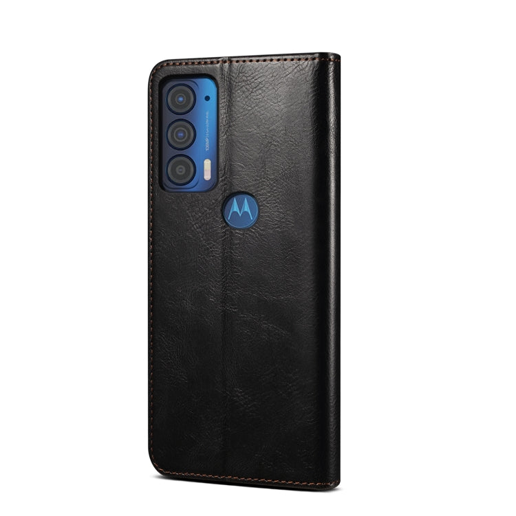 For Motorola Moto Edge 2021 Simple Wax Crazy Horse Texture Horizontal Flip Leather Case with Card Slots & Wallet
