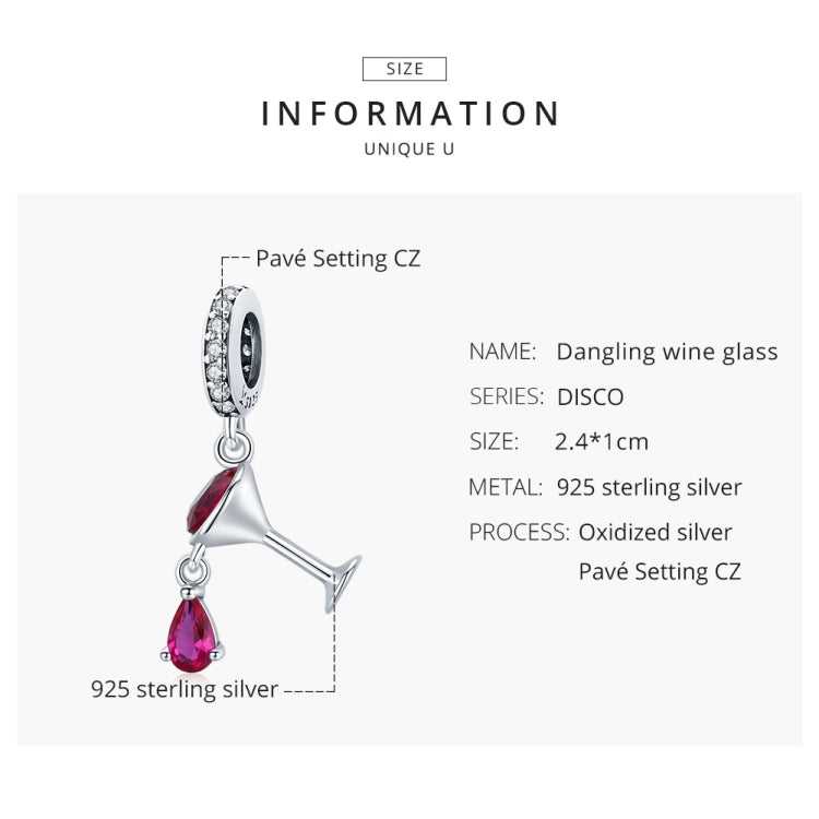 S925 Sterling Silver Shaking Wine Glass Pendant DIY Bracelet Necklace Accessories