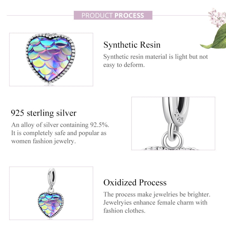 S925 Sterling Silver Fish Scale Heart Pendant DIY Bracelet Necklace Accessories
