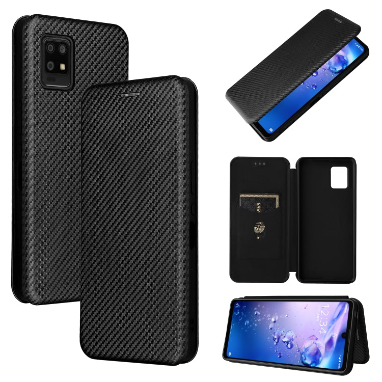 For Sharp Aquos Zero6 Carbon Fiber Texture Horizontal Flip TPU + PC + PU Leather Case with Card Slot
