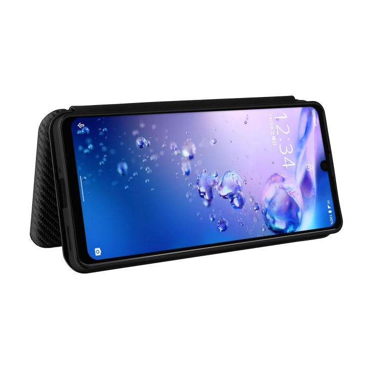 For Sharp Aquos Zero6 Carbon Fiber Texture Horizontal Flip TPU + PC + PU Leather Case with Card Slot