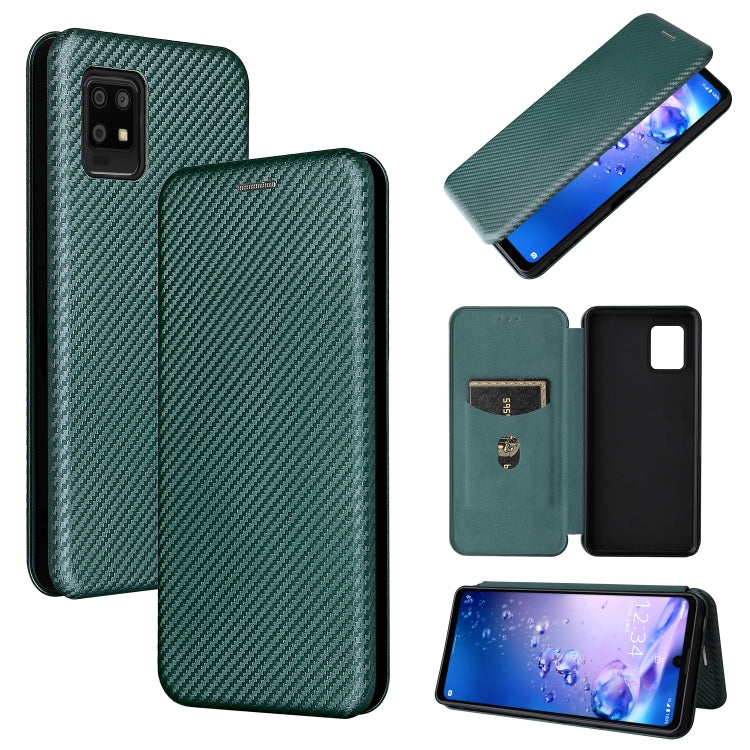 For Sharp Aquos Zero6 Carbon Fiber Texture Horizontal Flip TPU + PC + PU Leather Case with Card Slot