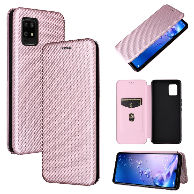 For Sharp Aquos Zero6 Carbon Fiber Texture Horizontal Flip TPU + PC + PU Leather Case with Card Slot