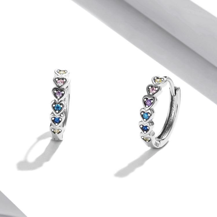 S925 Sterling Silver Rainbow Heart Ear Buckle Women Earrings