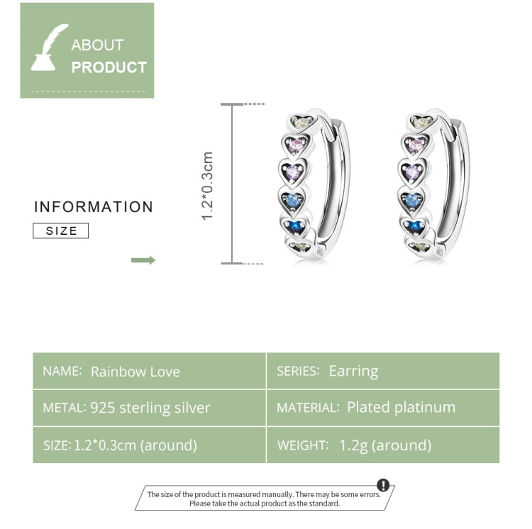 S925 Sterling Silver Rainbow Heart Ear Buckle Women Earrings