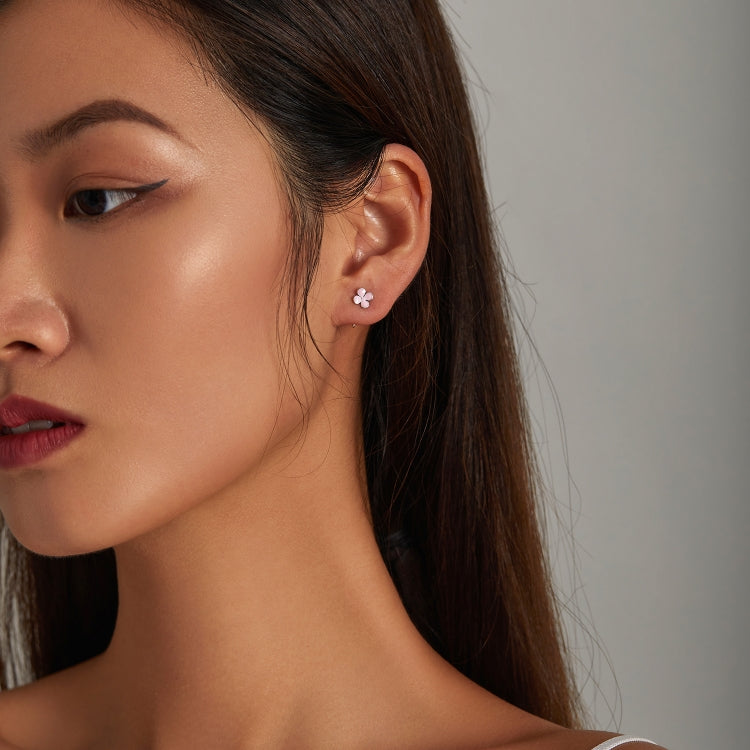 S925 Sterling Silver Pink Flowers Ear Studs Women Earrings