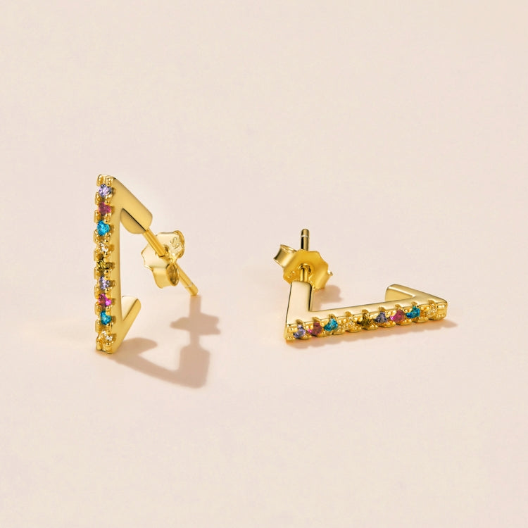 S925 Sterling Silver Colorful Triangle Ear Studs Women Earrings
