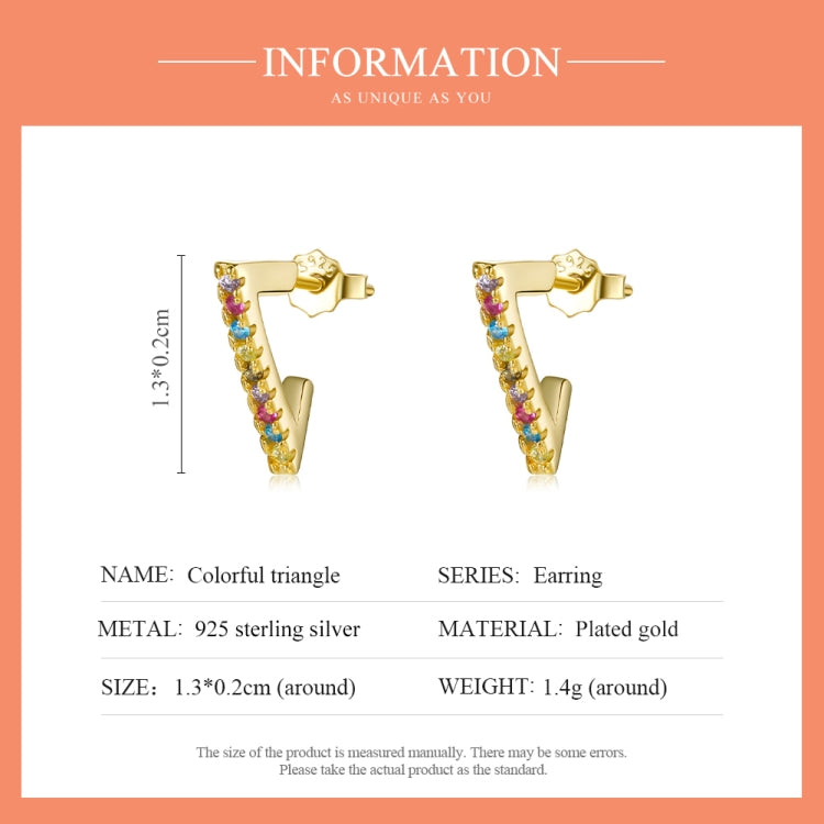 S925 Sterling Silver Colorful Triangle Ear Studs Women Earrings