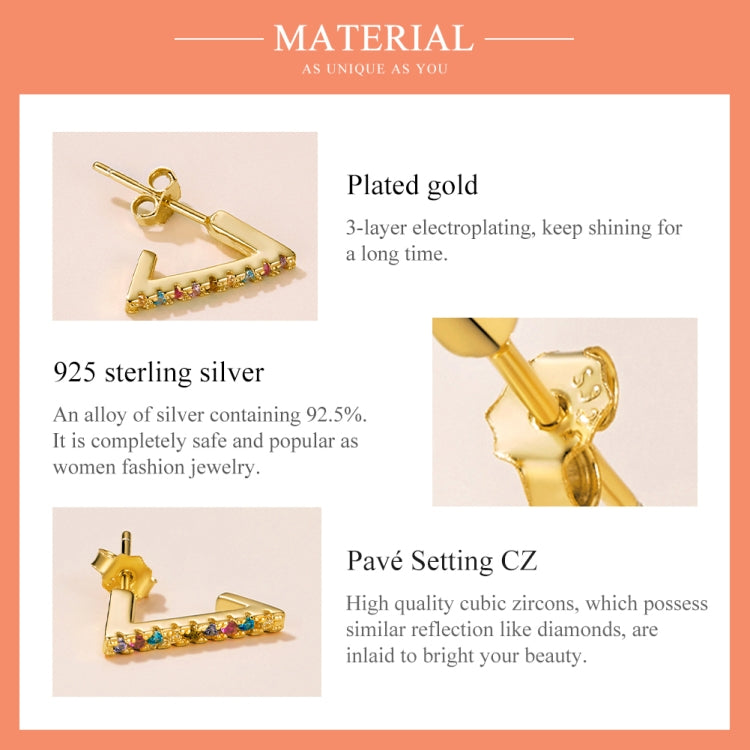S925 Sterling Silver Colorful Triangle Ear Studs Women Earrings