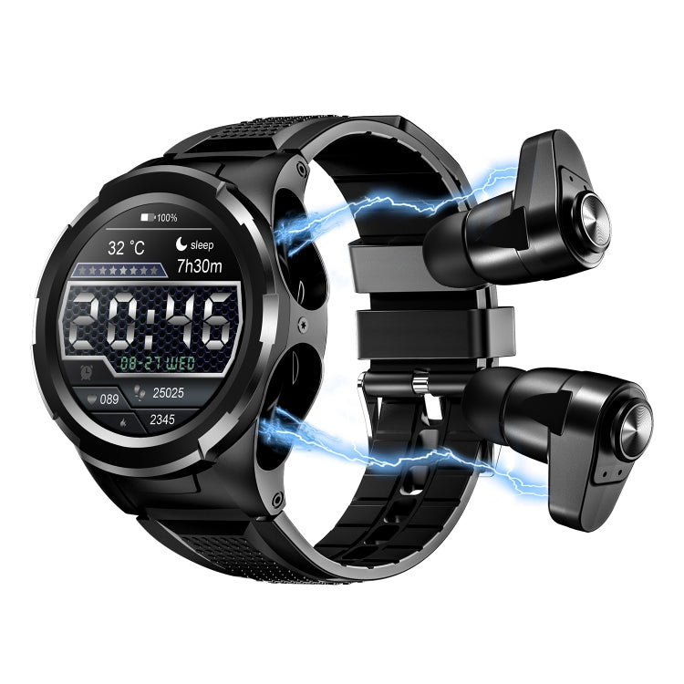 F6 1.28 inch IPS Screen 2 in 1 Bluetooth Earphone Smart Watch, Support Heart Rate & Blood Oxygen Monitoring / Bluetooth Music, Style:Silicone Strap(Black)