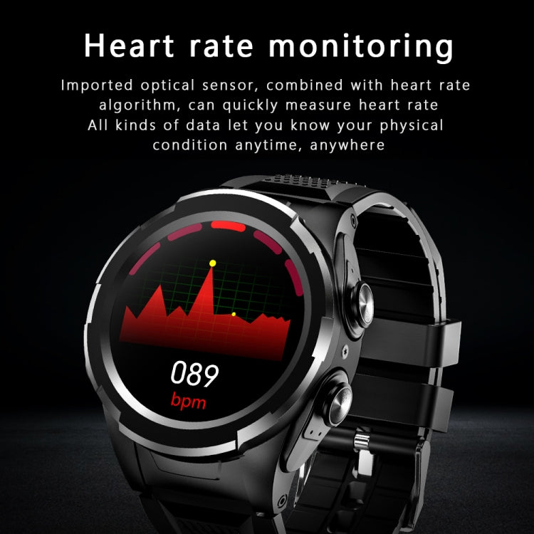 F6 1.28 inch IPS Screen 2 in 1 Bluetooth Earphone Smart Watch, Support Heart Rate & Blood Oxygen Monitoring / Bluetooth Music, Style:Silicone Strap(Black)