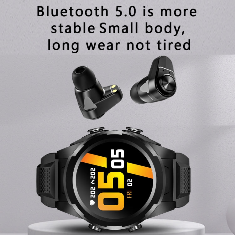 F6 1.28 inch IPS Screen 2 in 1 Bluetooth Earphone Smart Watch, Support Heart Rate & Blood Oxygen Monitoring / Bluetooth Music, Style:Silicone Strap(Black)