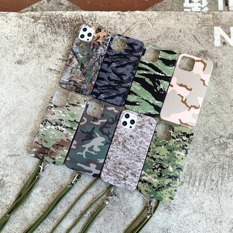 For iPhone 13 Camouflage Pattern IMD Shockproof TPU Protective Case with Lanyard