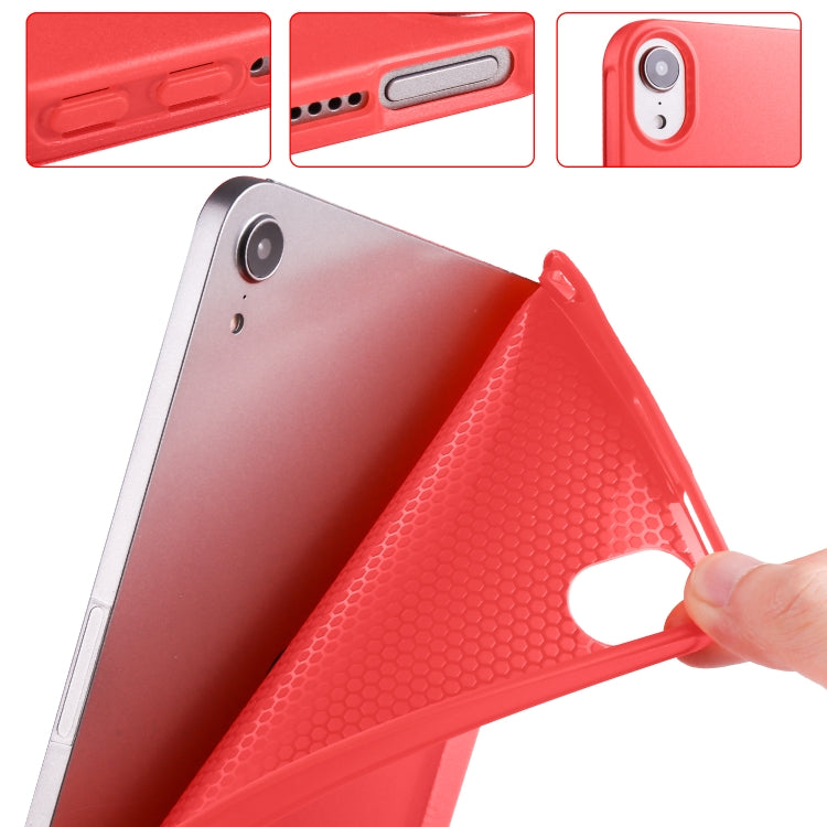For iPad mini 6 3-folding Horizontal Flip Honeycomb TPU Shockproof + PU Leather Tablet Case with Holder