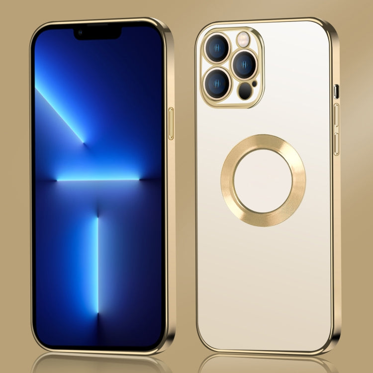 For iPhone 13 Pro Max 9D Electroplated Edge Metal Ring Clear PC + TPU Shockproof Case