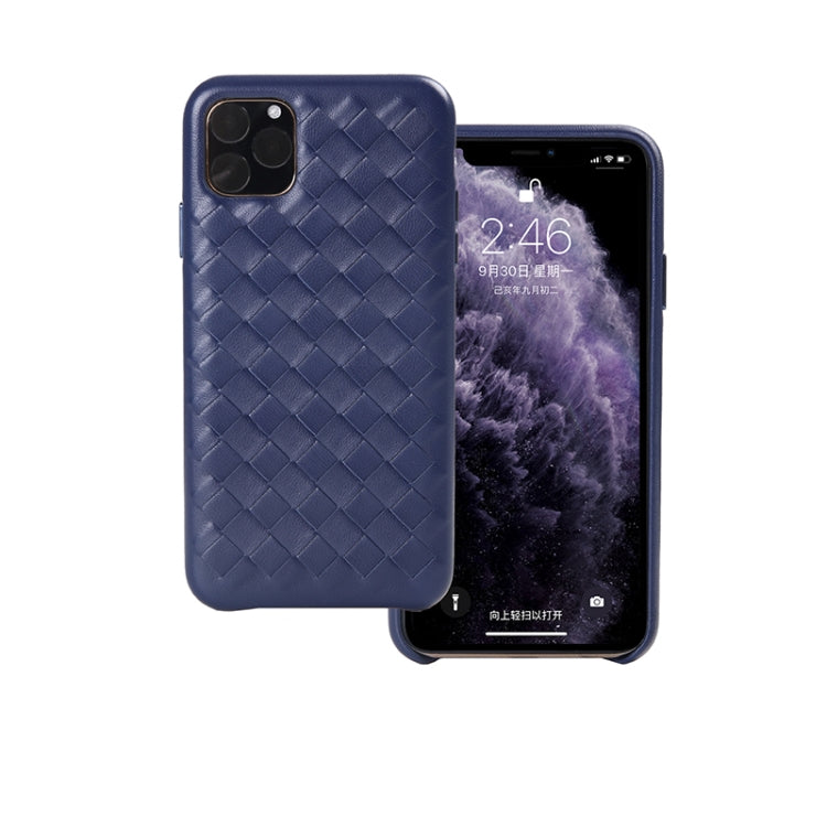 For iPhone 11 Woven Texture Sheepskin Leather Back Cover Semi-wrapped Shockproof Case