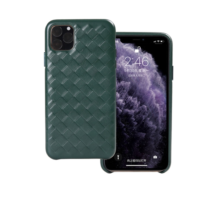 For iPhone 11 Woven Texture Sheepskin Leather Back Cover Semi-wrapped Shockproof Case