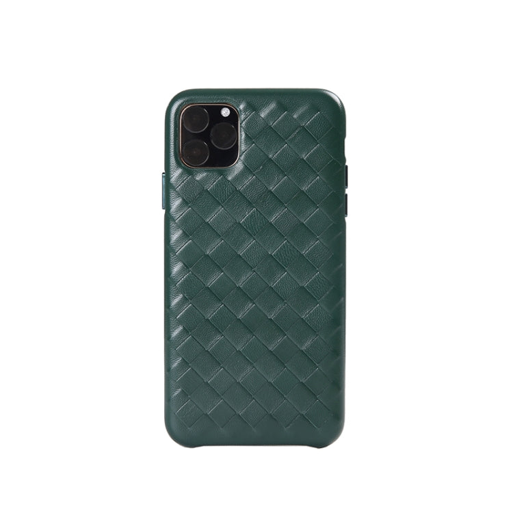 For iPhone 11 Woven Texture Sheepskin Leather Back Cover Semi-wrapped Shockproof Case