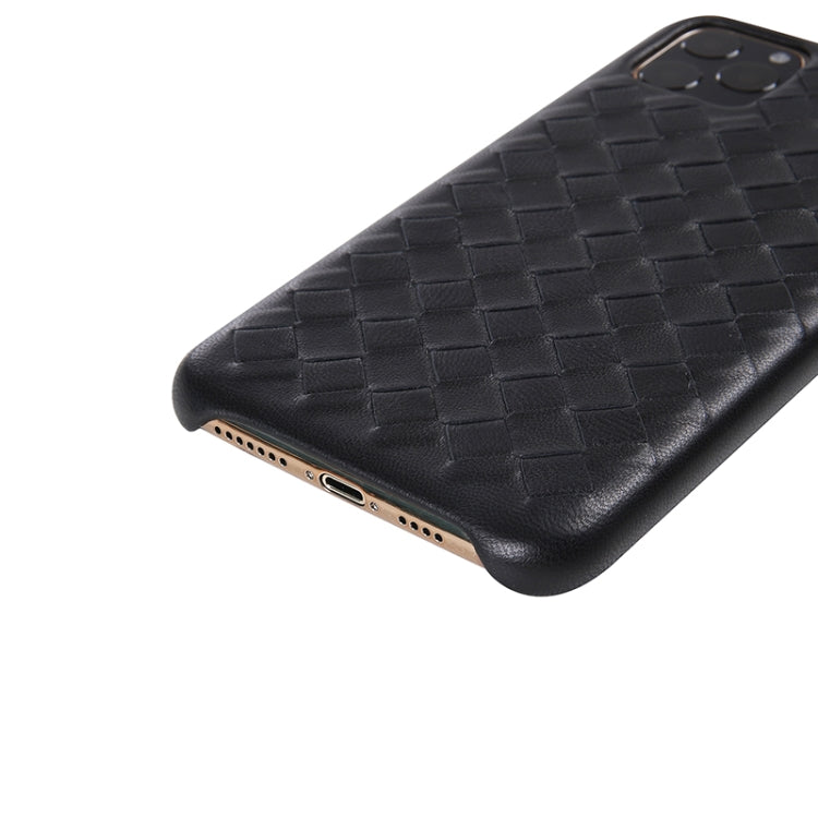 For iPhone 11 Woven Texture Sheepskin Leather Back Cover Semi-wrapped Shockproof Case