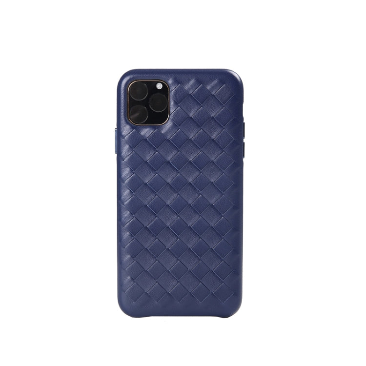 For iPhone 11 Pro Woven Texture Sheepskin Leather Back Cover Semi-wrapped Shockproof Case