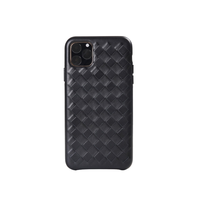 For iPhone 11 Pro Max Woven Texture Sheepskin Leather Back Cover Semi-wrapped Shockproof Case