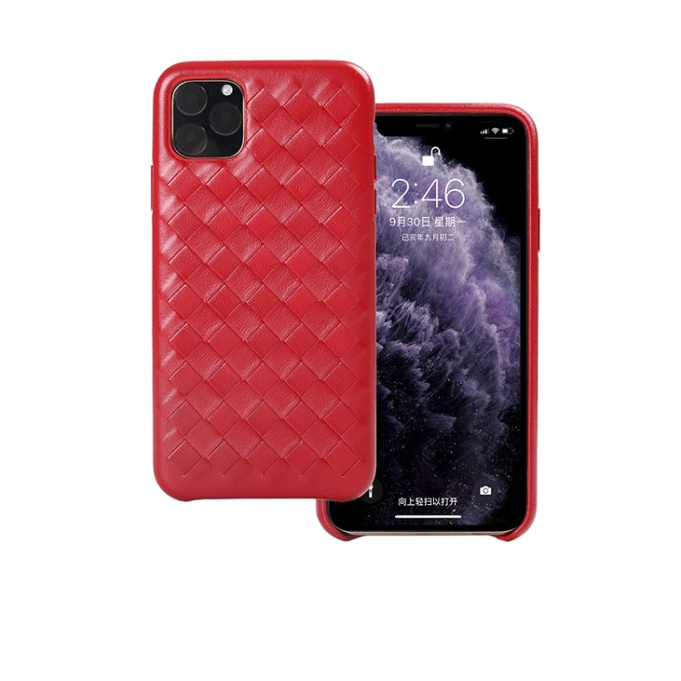For iPhone 11 Pro Max Woven Texture Sheepskin Leather Back Cover Semi-wrapped Shockproof Case