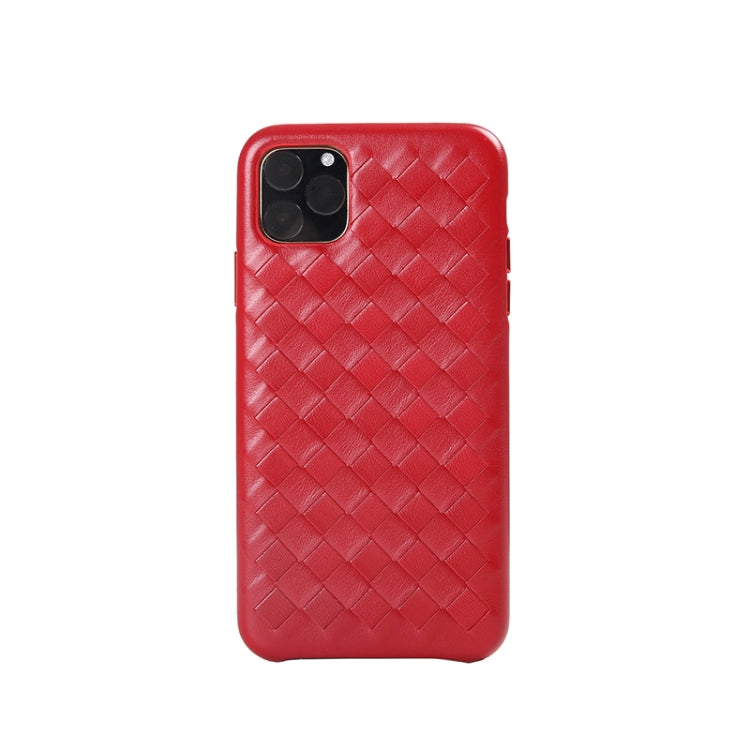 For iPhone 11 Pro Max Woven Texture Sheepskin Leather Back Cover Semi-wrapped Shockproof Case