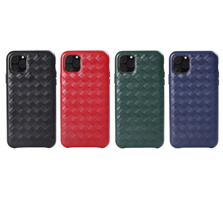 For iPhone 11 Pro Max Woven Texture Sheepskin Leather Back Cover Semi-wrapped Shockproof Case