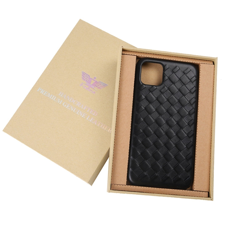 For iPhone 11 Pro Max Woven Texture Sheepskin Leather Back Cover Semi-wrapped Shockproof Case