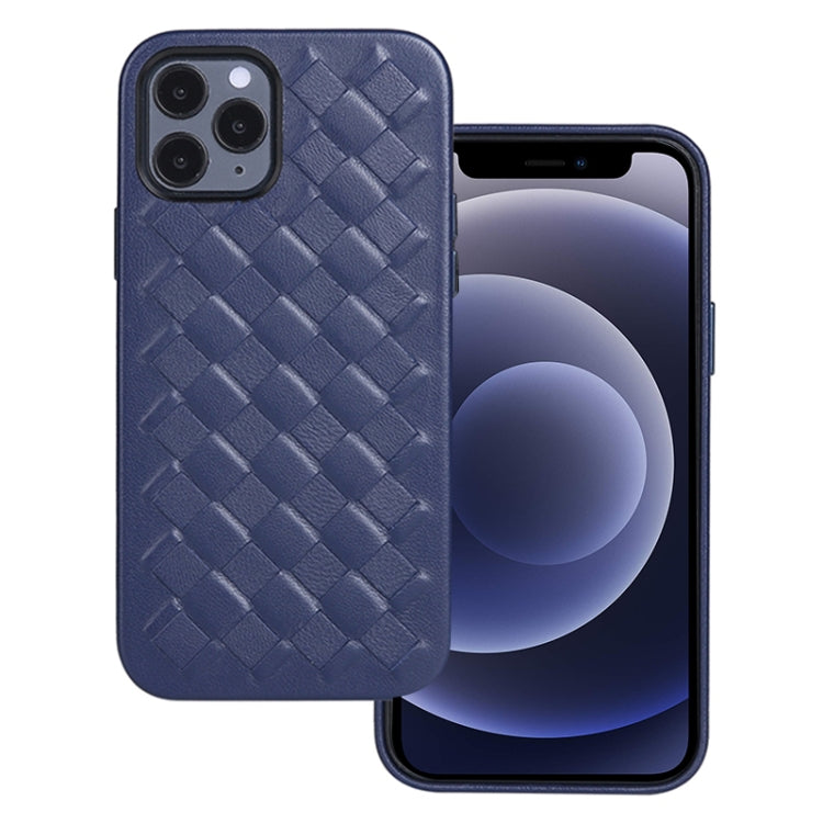 For iPhone 12 mini Woven Texture Sheepskin Leather Back Cover Full-wrapped Shockproof Case