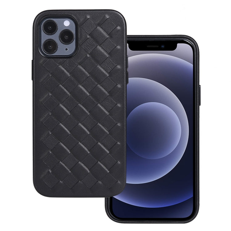 For iPhone 12 mini Woven Texture Sheepskin Leather Back Cover Full-wrapped Shockproof Case