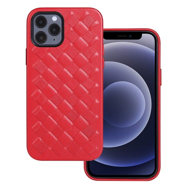 For iPhone 12 mini Woven Texture Sheepskin Leather Back Cover Full-wrapped Shockproof Case