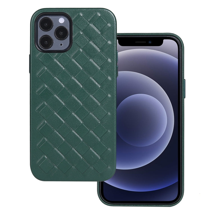 For iPhone 12 mini Woven Texture Sheepskin Leather Back Cover Full-wrapped Shockproof Case