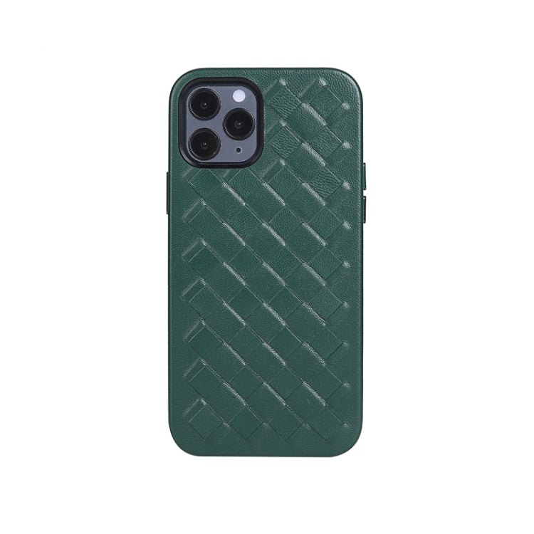 For iPhone 12 mini Woven Texture Sheepskin Leather Back Cover Full-wrapped Shockproof Case