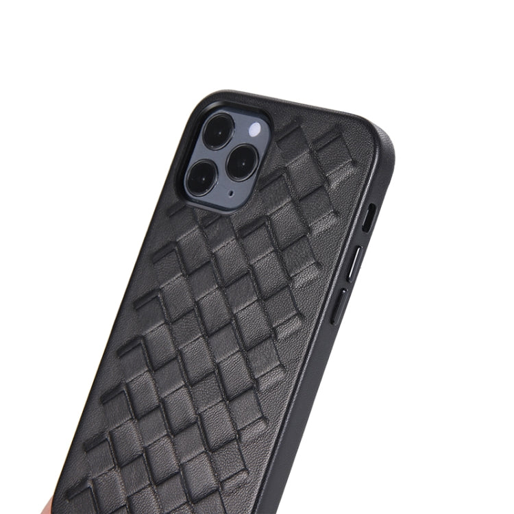 For iPhone 12 mini Woven Texture Sheepskin Leather Back Cover Full-wrapped Shockproof Case