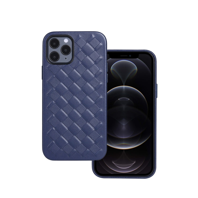 For iPhone 12 / 12 Pro Woven Texture Sheepskin Leather Back Cover Full-wrapped Shockproof Case
