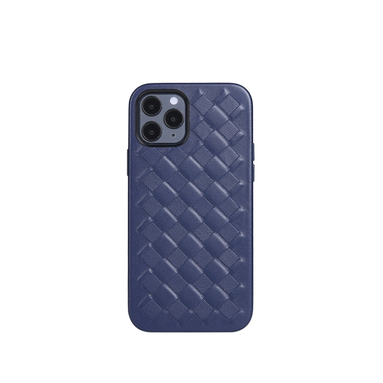 For iPhone 12 / 12 Pro Woven Texture Sheepskin Leather Back Cover Full-wrapped Shockproof Case