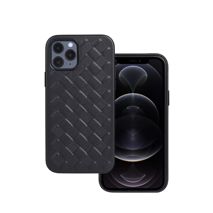For iPhone 12 / 12 Pro Woven Texture Sheepskin Leather Back Cover Full-wrapped Shockproof Case