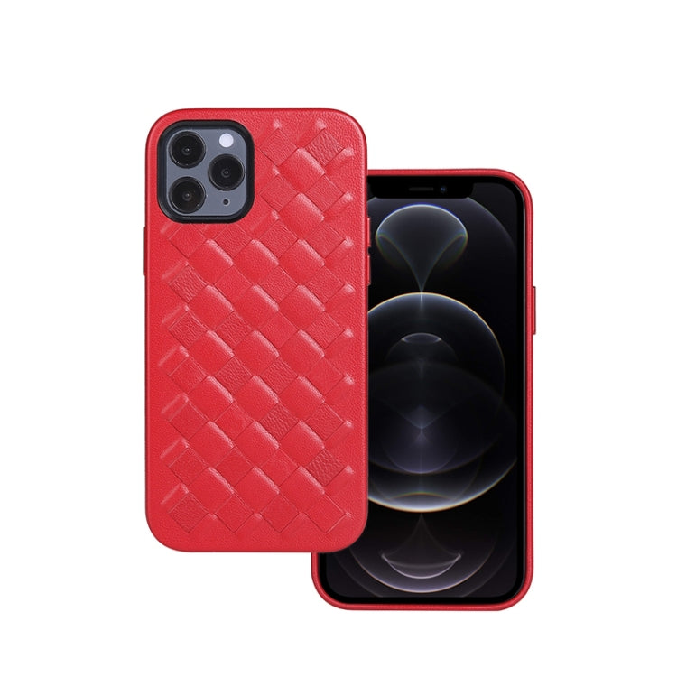 For iPhone 12 / 12 Pro Woven Texture Sheepskin Leather Back Cover Full-wrapped Shockproof Case