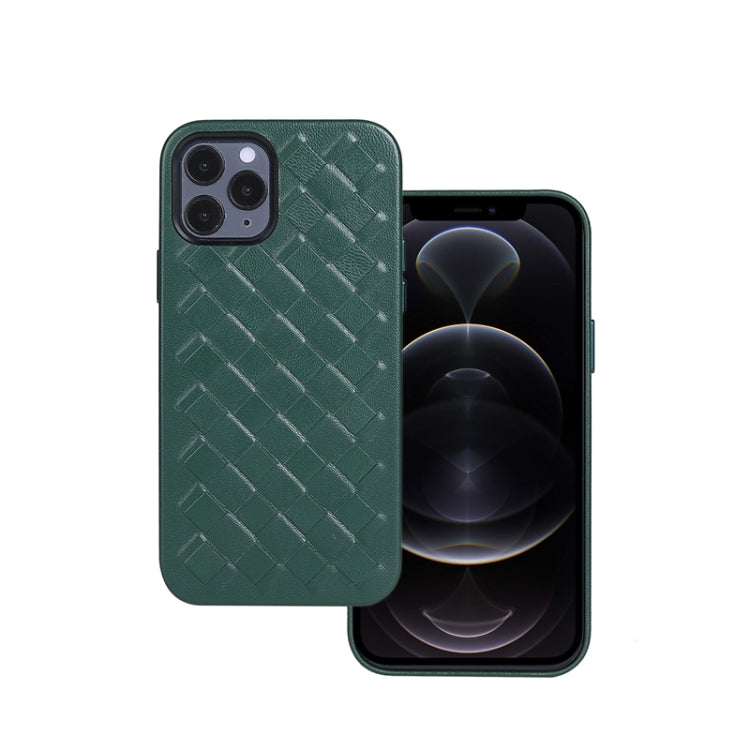 For iPhone 12 / 12 Pro Woven Texture Sheepskin Leather Back Cover Full-wrapped Shockproof Case