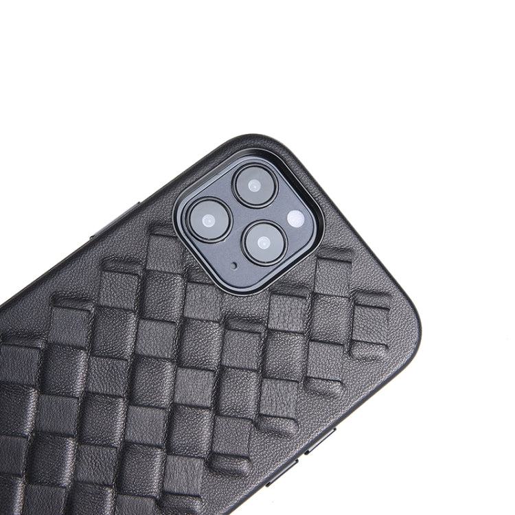 For iPhone 12 / 12 Pro Woven Texture Sheepskin Leather Back Cover Full-wrapped Shockproof Case